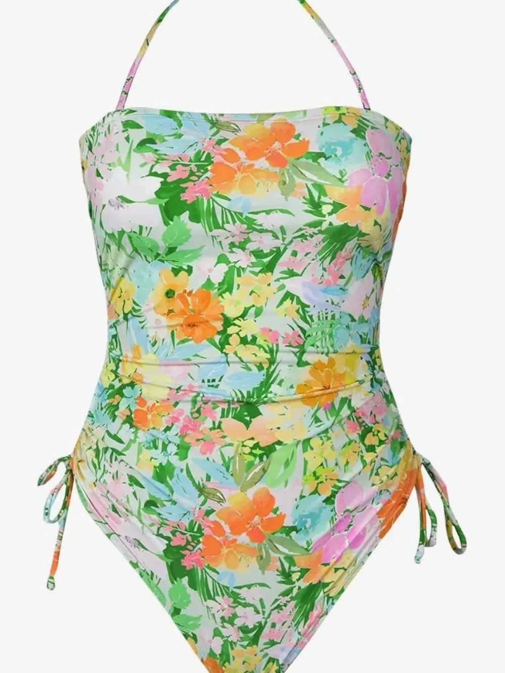 Cupshe Floral Bandeau One Piece Swimsuit Removable Straps Ruched Stretch S